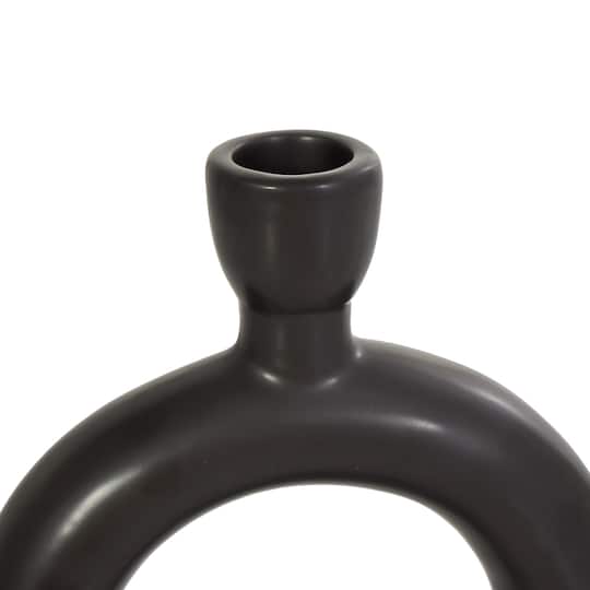 CosmoLiving by Cosmopolitan 9" Black & White Ceramic Geometric Ring Taper Candle Holder Set